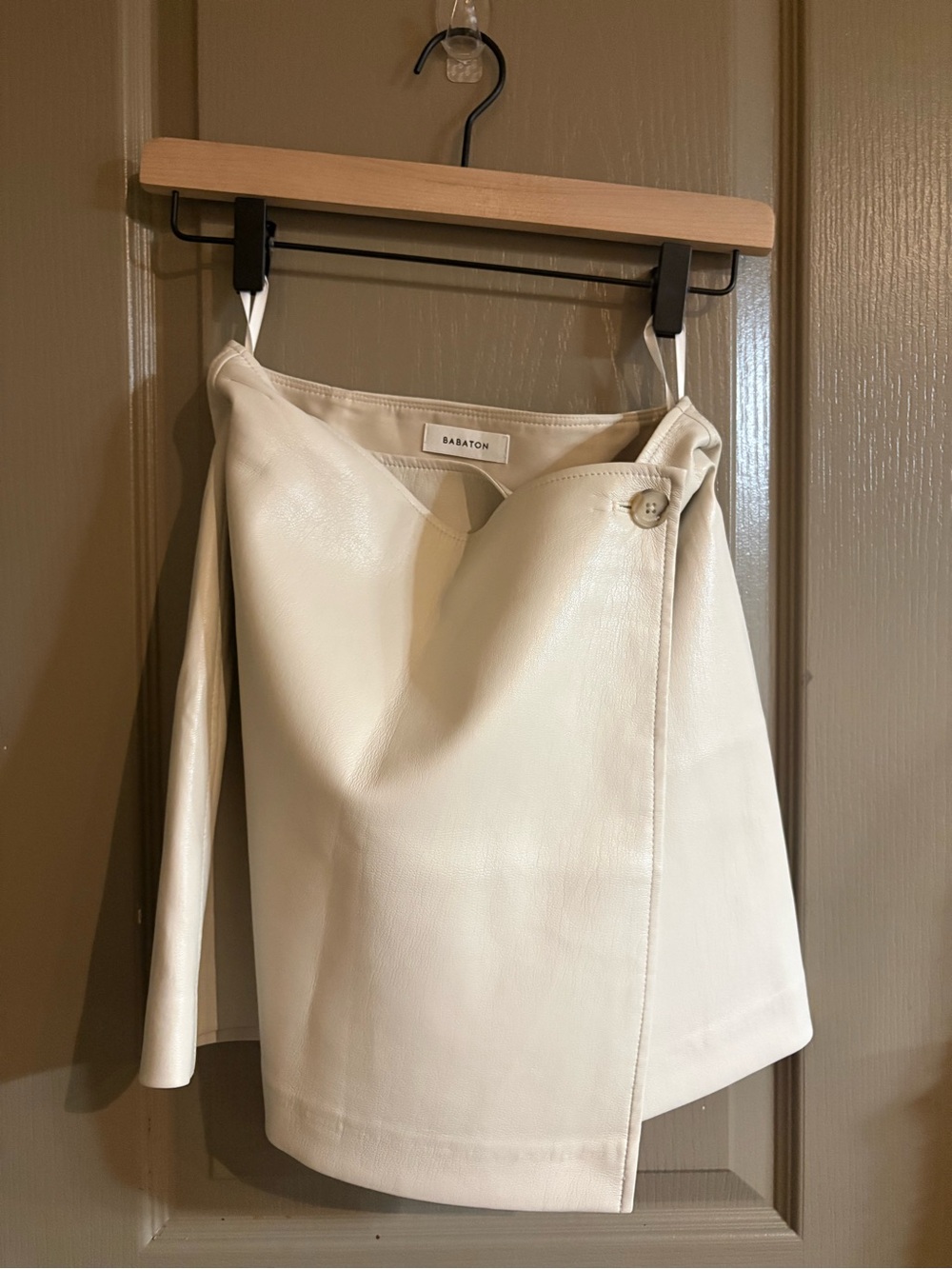 Babaton Ivory Asymmetrical Faux-Leather Wrap Skirt
